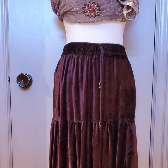 XL Long Velvet Dark Brown Skirt 3' Long Drawstring Waist 💝 - Picture 1 of 8